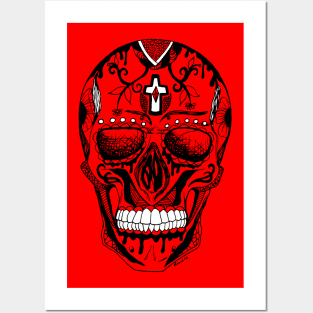 Red and Black Day of the Dead Skull Posters and Art